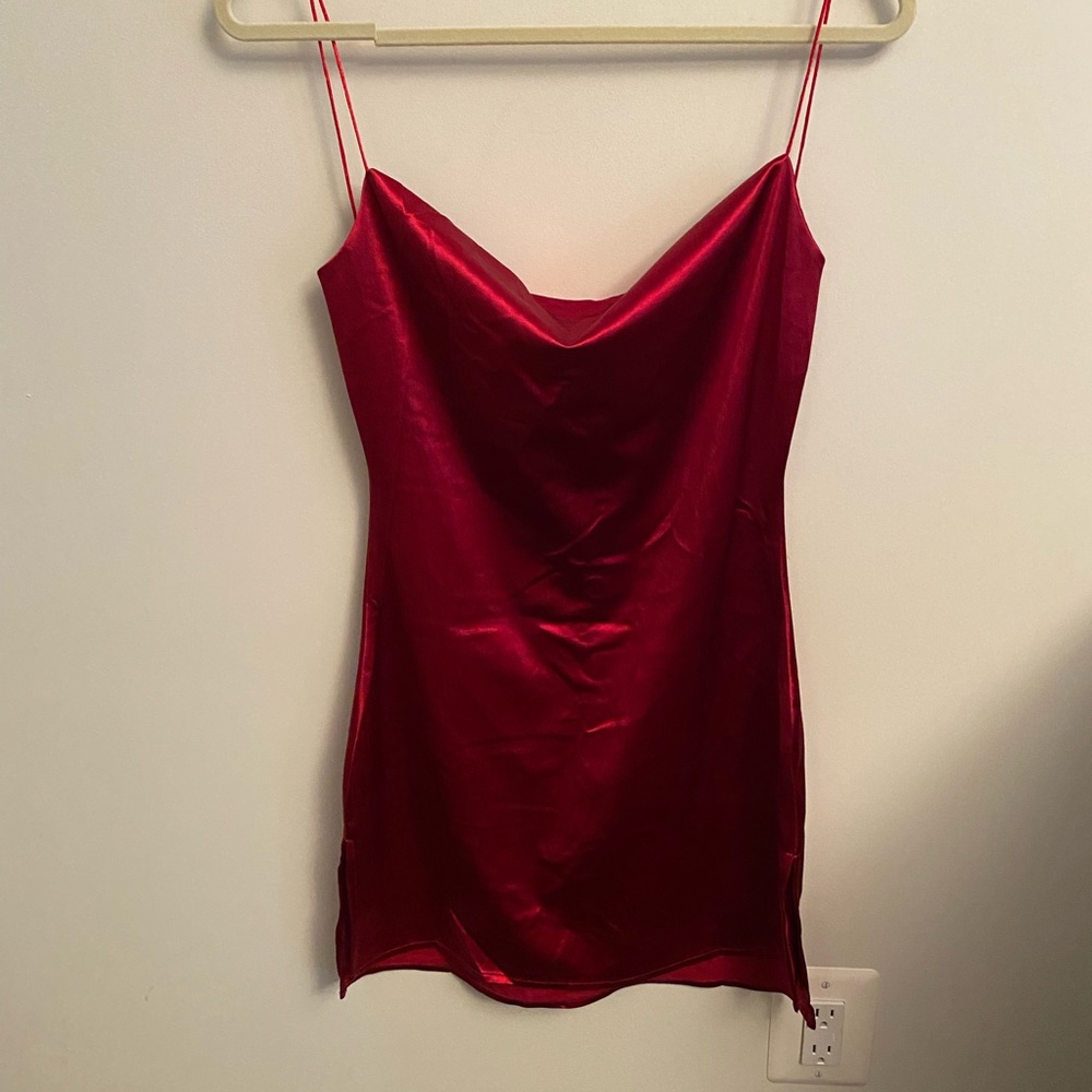 Sexy red satin slip dress